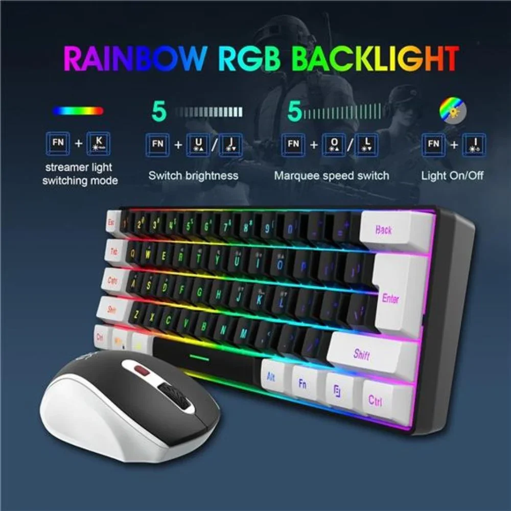 2.4G Wireless Gaming Keyboard and Mouse Combo,Include Small 60% Merchanical Feel
